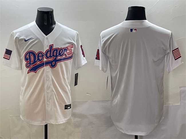 Men%27s Los Angeles Dodgers Blank White With American Flag Patch Limited Stitched Jersey->los angeles dodgers->MLB Jersey